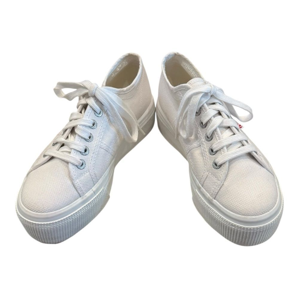 Superga Women's White Canvas Platform Sneakers 6 - Picture 3 of 6